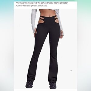 Verdusa Women's Mid Waist Cut Out Laddering Stretch Comfy Flare Leg Pants